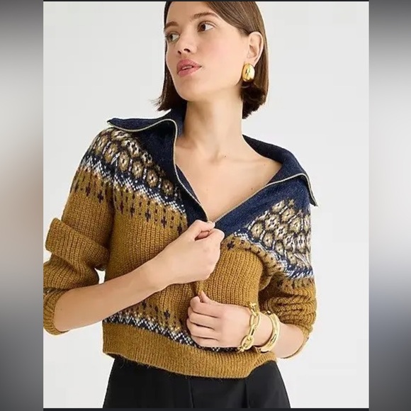 NWT J. Crew Fair Isle half-zip sweater in brushed yarn Size Medium - Picture 2 of 10